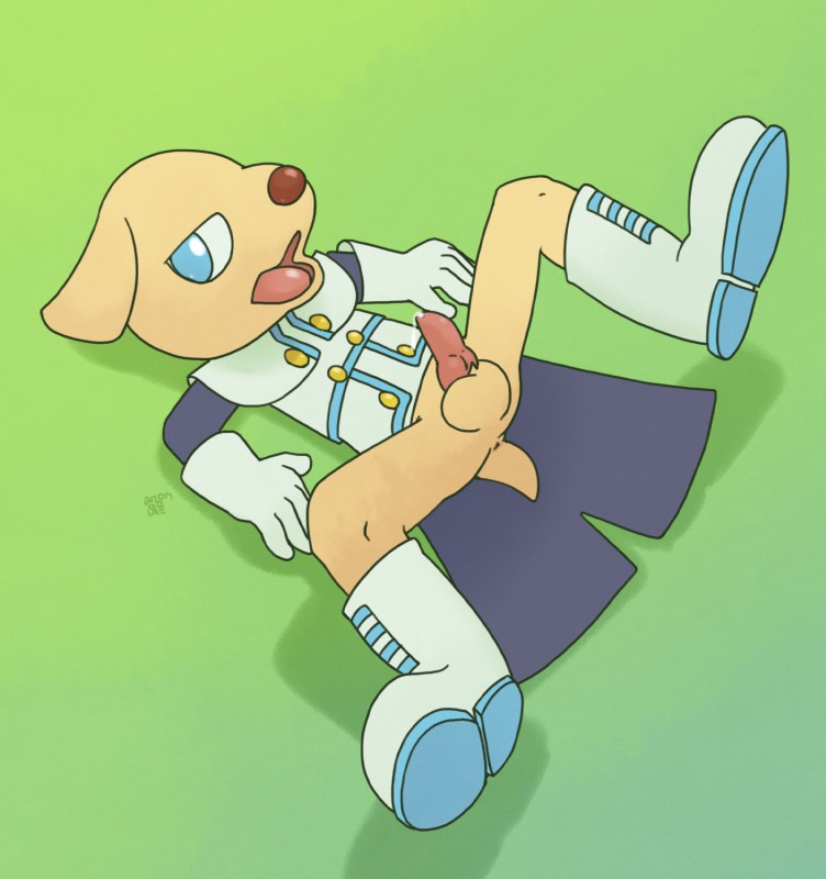 anthro anus balls blue_eyes bodily_fluids boots bottomless clothed clothing erection footwear genital_fluids genitals gloves handwear jacket knot looking_at_viewer lying male on_back open_mouth penis precum presenting shoes solo spread_legs spreading tapering_penis tongue topwear argon_vile puyo_puyo puyo_puyo_tetris sega ai_(puyo_puyo) canid canine canis chihuahua domestic_dog mammal toy_dog 2018 digital_media_(artwork) hi_res