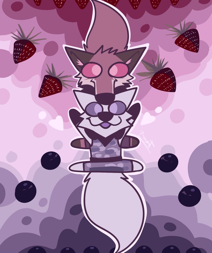 anthro berry blueberry_(fruit) chibi clothed clothing duo food fruit fur male orange_body orange_fur plant strawberry tail white_body white_fur pinumontbalou epic_games fortnite fennix_(fortnite) volpez_(fortnite) arctic_fox canid canine canis fox mammal red_fox true_fox hi_res brother_(lore) brothers_(lore) sibling_(lore)