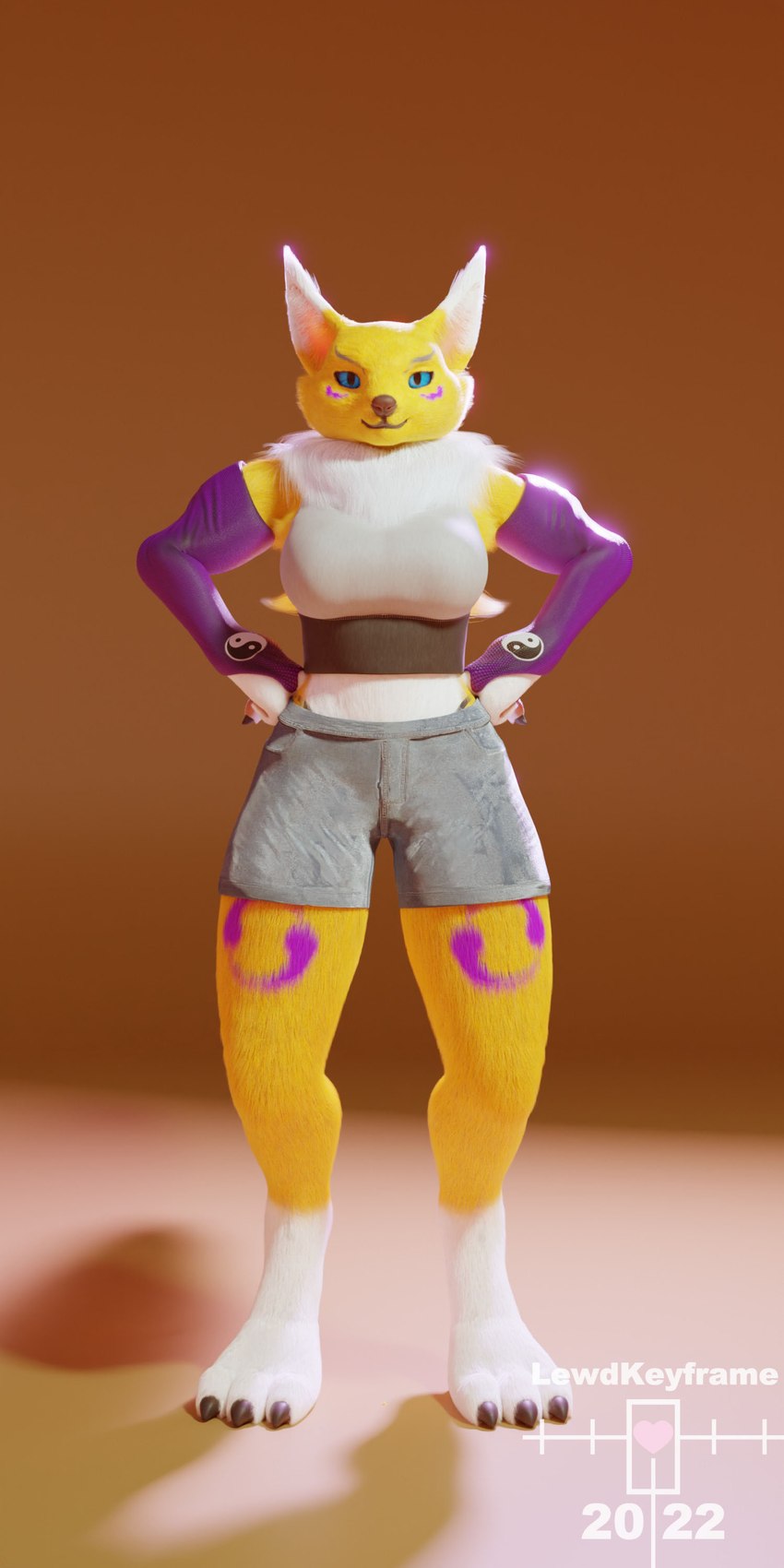 anthro breasts exposure_variation female front_view solo lewdkeyframe bandai_namco blender_cycles digimon canid digimon_(species) mammal renamon 1:2 3d_(artwork) absurd_res blender_(artwork) digital_media_(artwork) hi_res