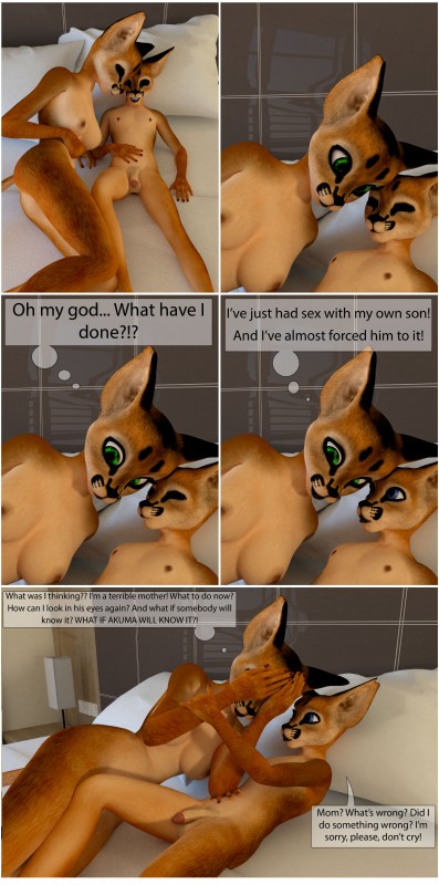 after_sex age_difference anthro bodily_fluids border breasts crying duo female genitals humanoid_genitalia humanoid_penis male male/female penis regret size_difference tears text white_border young littlefisky eric_caracal ninfu_caracal caracal caracal_(genus) felid feline mammal 3d_(artwork) absurd_res comic digital_media_(artwork) english_text engrish hi_res incest_(lore) mother_(lore) parent_(lore) son_(lore)