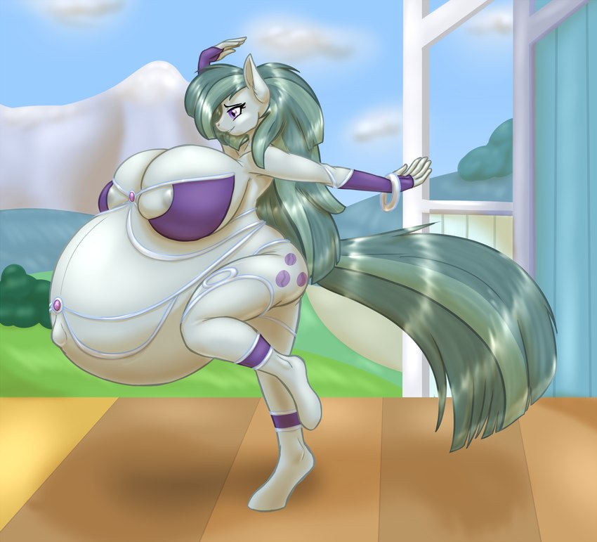 anthro areola belly big_belly breasts clothing cloud cutie_mark eyelashes female fingers green_mane huge_belly hyper hyper_belly hyper_pregnancy mane outside pregnant pregnant_anthro pregnant_female solo blues64 yina friendship_is_magic hasbro my_little_pony marble_pie_(mlp) earth_pony equid equine horse mammal pony 2022 absurd_res digital_media_(artwork) hi_res