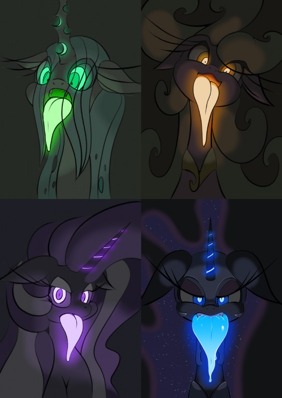 mane-iac, nightmare moon, nightmare rarity, and queen chrysalis (my little pony (idw) and etc) created by theobrobine