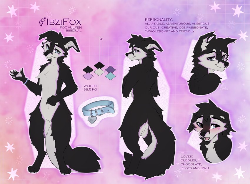 ambiguous_gender blush collar featureless_crotch female fox_tail looking_at_viewer pawpads paws solo standing horitoy ibzifox canid canine fox mammal vulfen absurd_res hi_res model_sheet