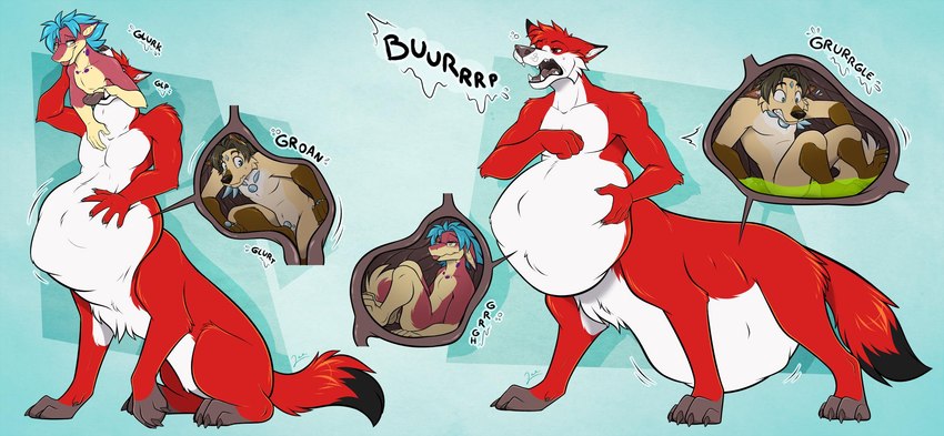 acid ambiguous_gender anthro burping fur group male male_pred paws pecs taur_pred trio vore leeomon taur hi_res