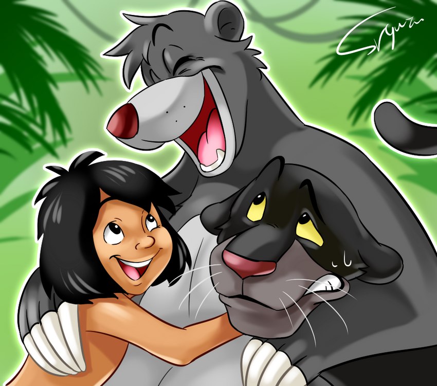 bagheera, baloo, and mowgli (the jungle book and etc) created by ooofy1202