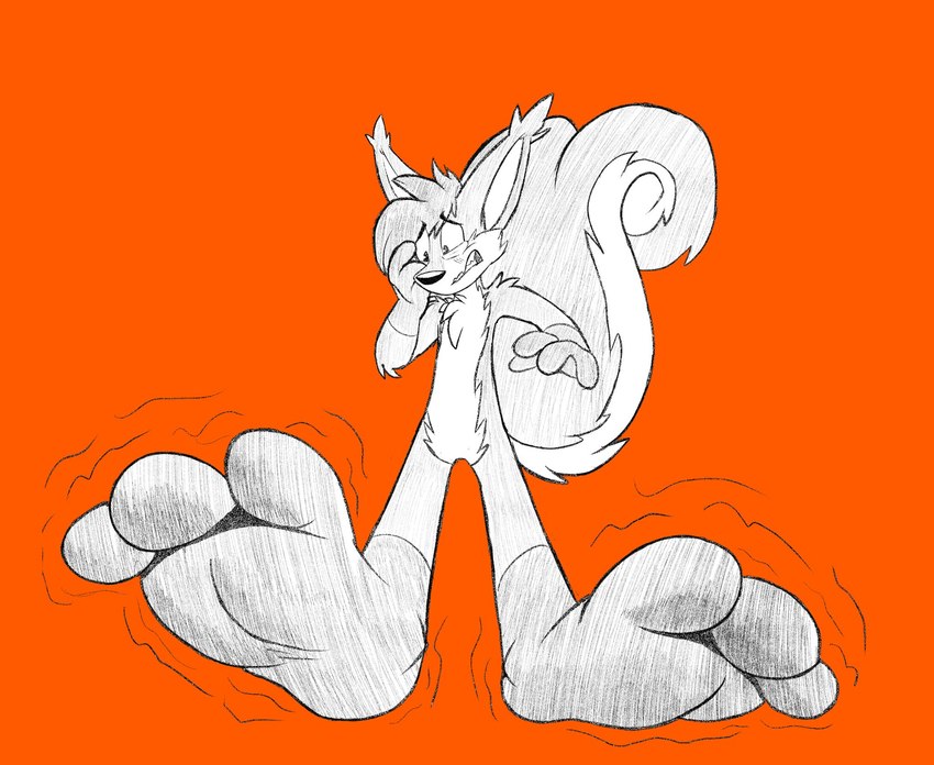 3_toes anthro arm_tuft big_feet blush chest_tuft clenched_teeth expansion feet foot_expansion foot_focus gloves_(marking) huge_feet hyper hyper_feet leg_markings looking_at_foot male markings motion_lines orange_background paws simple_background socks_(marking) soles solo teeth toes toony tuft worried tyler-fox sqrltacular mammal rodent sciurid tree_squirrel 2021 hi_res