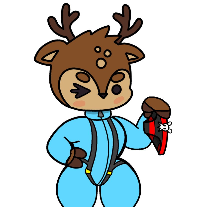 anthro antlers blue_clothing blush brown_body brown_fur clothed clothing fur holding_clothing holding_object holding_underwear horn jumpsuit looking_at_viewer male mouthless one_eye_closed pattern_clothing pattern_underwear simple_background solo striped_clothing striped_underwear stripes underwear wink phant0mhat pixile_studios super_animal_royale deer mammal absurd_res hi_res sketch