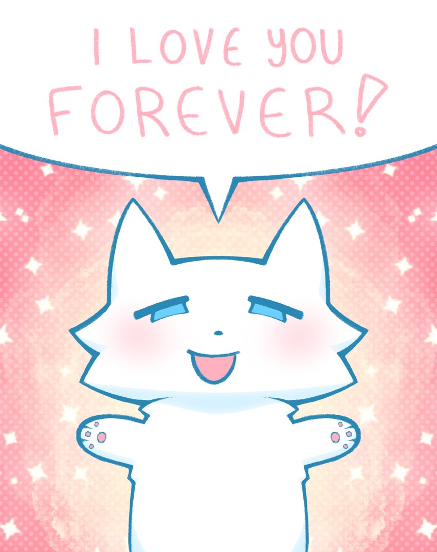 albino ambiguous_gender blue_eyes blush chibi feral fur halftone halftone_background pattern_background pawpads paws pointy_ears prick_ears simple_background smile solo sparkling_background speech_bubble talking_to_viewer text white_body white_fur dreamscreep your_best_friend domestic_cat felid feline felis mammal digital_media_(artwork) english_text hi_res procreate_(artwork)