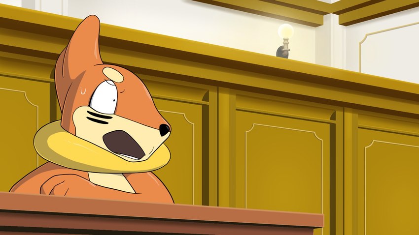 anthro courtroom fur lawyer male orange_body orange_fur parody shocked solo matchstick_39 ace_attorney capcom nintendo pokemon apollo_justice buizel generation_4_pokemon pokemon_(species) 16:9 hi_res widescreen