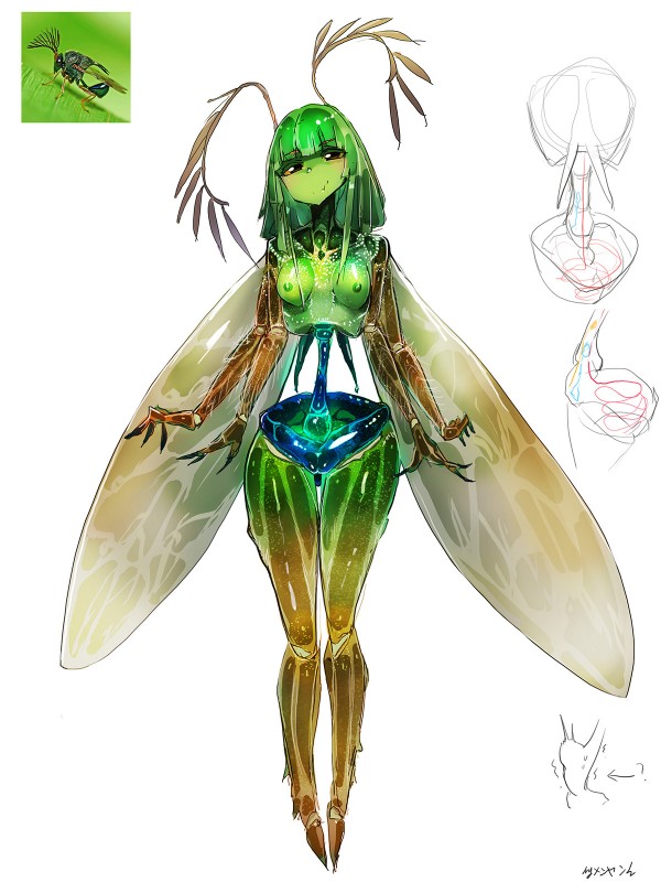 4_arms antennae_(anatomy) anthro areola big_pupils biped breasts brown_antennae brown_body brown_eyes dark_eyes dark_pupils detailed_lighting female front_view genitals green_areola green_body green_breasts green_face green_hair green_nipples hair insect_wings iris looking_at_viewer monotone_breasts monotone_face monotone_hair multi_arm multi_limb multicolored_antennae multicolored_body nipples non-mammal_breasts non-mammal_nipples nude petiole_(anatomy) pupils pussy real simple_background small_breasts solo tan_antennae two_tone_antennae white_background wings my700 arthropod eucharitid hymenopteran insect parasitoid_wasp wasp 3:4 hi_res reference_image signature unavailable_at_source