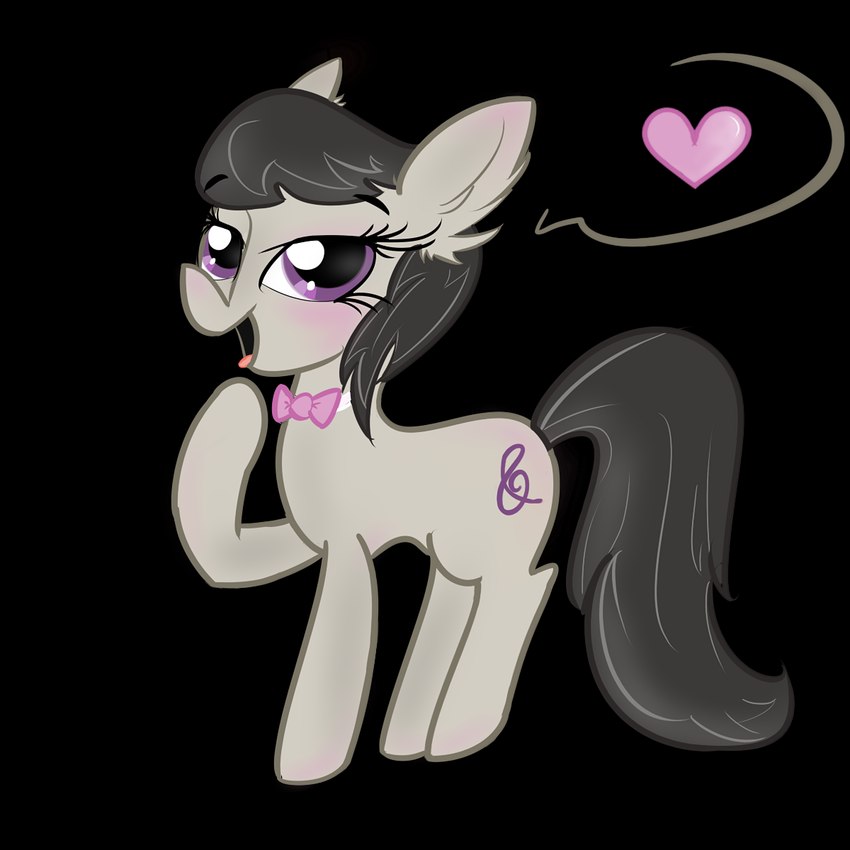 bangs black_eyebrows black_mane black_tail blush bow_tie cutie_mark dropshadow ear_tuft eyebrow_through_hair eyebrows eyelashes female female_feral feral fur grey_body grey_fur grey_hooves hair heart_symbol hooves light long_tail mane medium_mane open_mouth open_smile pink_bow_tie pink_tongue purple_eyes raised_foot simple_background smile smiling_at_viewer solo speech_bubble standing tail tongue translucent translucent_hair transparent_background tuft unguligrade rakkyoarts friendship_is_magic hasbro my_little_pony octavia_(mlp) earth_pony equid equine horse mammal pony 1:1 2015 alpha_channel colored digital_drawing_(artwork) digital_media_(artwork) hi_res lighting shaded signature simple_shading