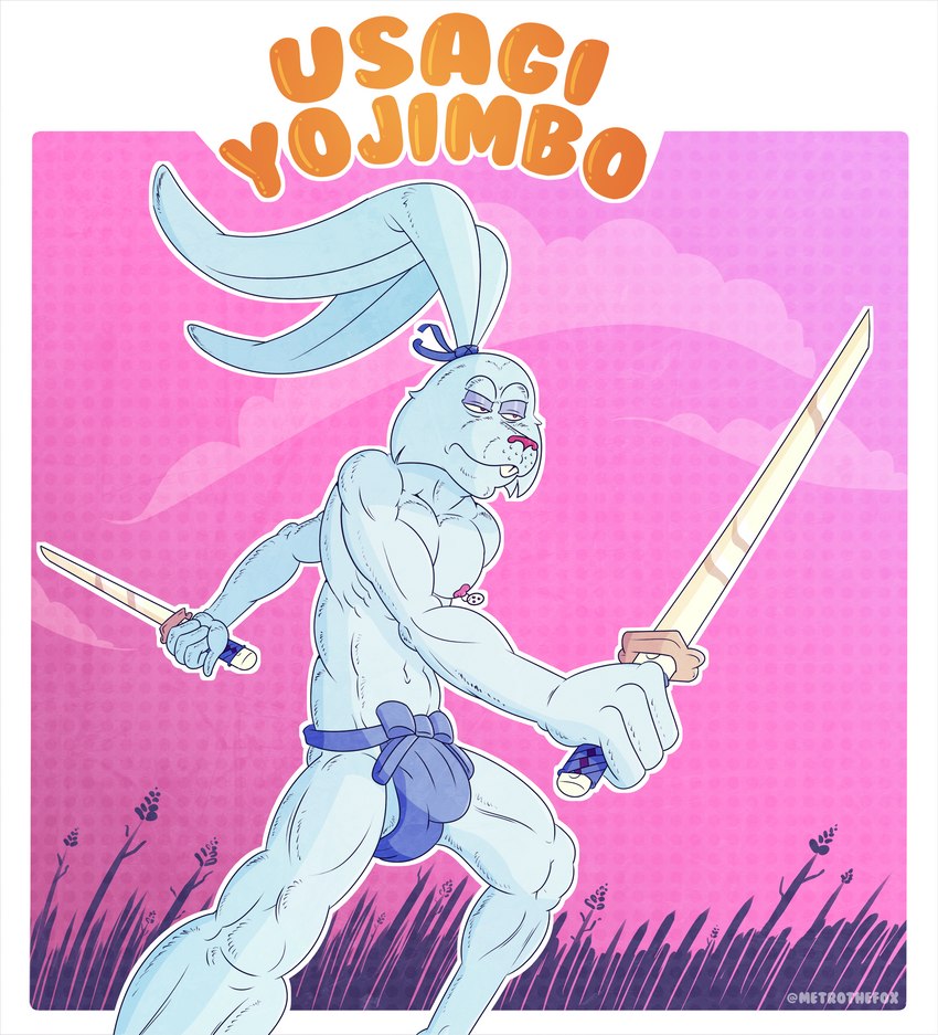 anthro asian_clothing bulge clothing east_asian_clothing fundoshi japanese_clothing male melee_weapon solo sword underwear weapon metrothefox usagi_yojimbo lagomorph leporid mammal rabbit absurd_res hi_res