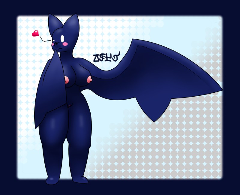 anthro anthrofied big_breasts biped blue_body blue_skin blush blush_stickers breasts dot_eyes enemy female genitals heart_symbol nipples nude pussy simple_background smile solo white_eyes wide_hips wings jose-497 cave_story fan_character noir_(jose-497) bat bat_(cave_story) mammal 2019 digital_drawing_(artwork) digital_media_(artwork) hi_res signature