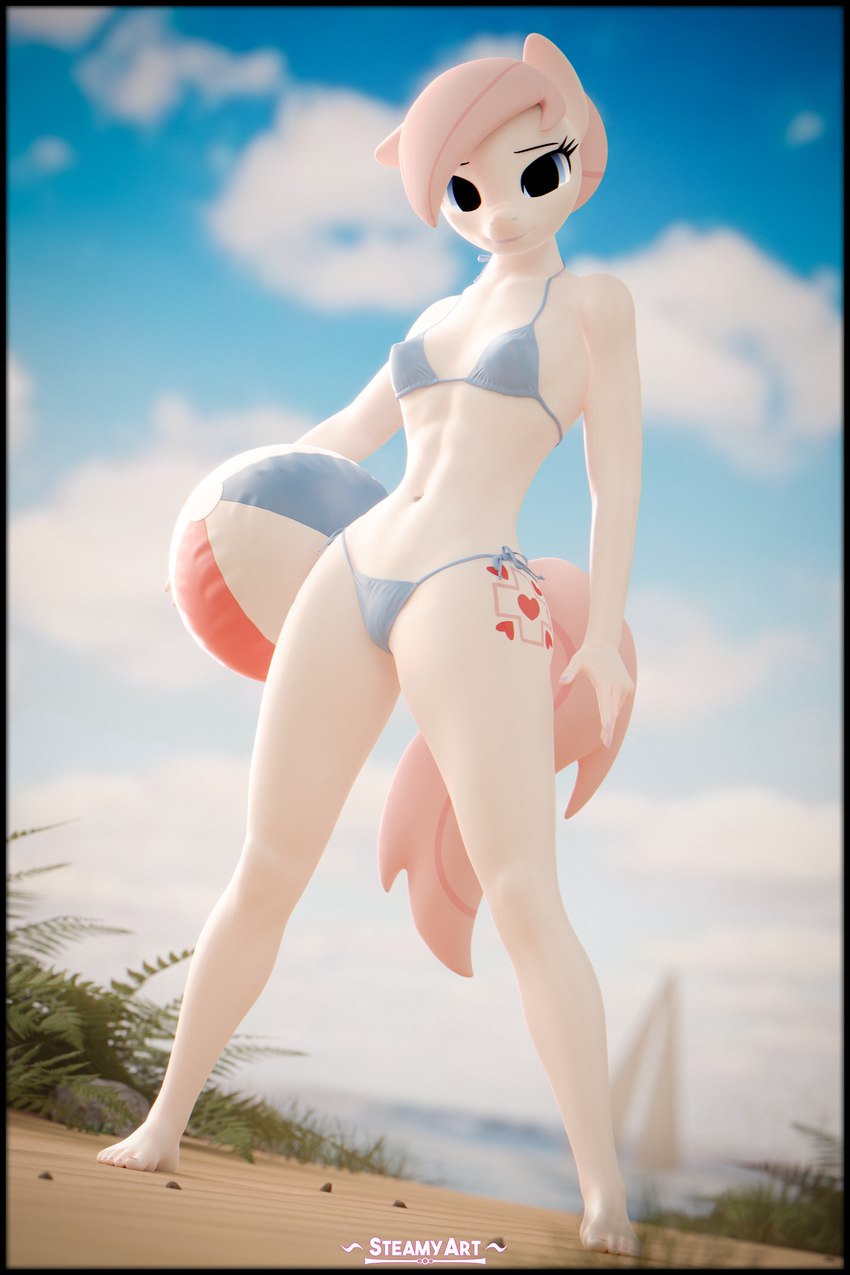 anthro anthrofied ball beach beach_ball bikini black_border blue_eyes border breasts clothing female hair inflatable looking_at_viewer pink_hair seaside side-tie_bikini string_bikini swimwear two-piece_swimsuit white_body steamyart friendship_is_magic hasbro my_little_pony nurse_redheart_(mlp) earth_pony equid equine horse mammal pony 2:3 3d_(artwork) absurd_res digital_media_(artwork) hi_res