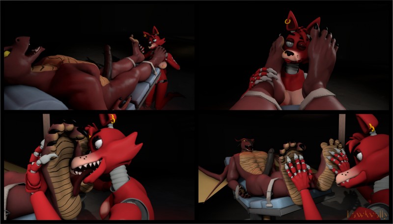 5_fingers 5_toes anthro barefoot bdsm black_claws bondage bound breasts claws crossgender dominant duo feet female female_licking_male fingers foot_fetish foot_lick foot_play foxy_(disembowell) licking machine male male/female paws restrained slave submissive submissive_male tickling toe_claws toes tongue tongue_out yellow_sclera hawkvally five_nights_at_freddy's mythology scottgames foxy_(fnaf) ty_(zp92) animatronic canid canine dragon fox mammal mythological_creature mythological_scalie robot scalie 3d_(artwork) absurd_res digital_media_(artwork) hi_res pillarbox source_filmmaker_(artwork)