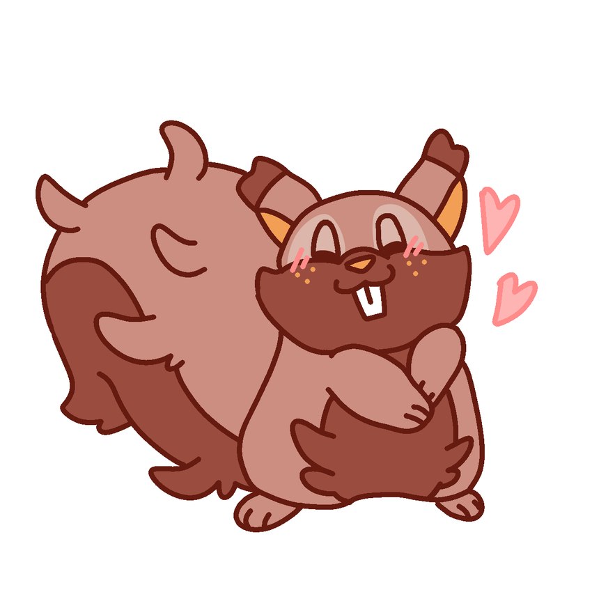 ambiguous_gender big_tail blush blush_lines brown_body feral happy heart_symbol orange_nose shy simple_background smile solo tail teeth_showing white_background whitepaper114 nintendo pokemon generation_8_pokemon greedent pokemon_(species) hi_res