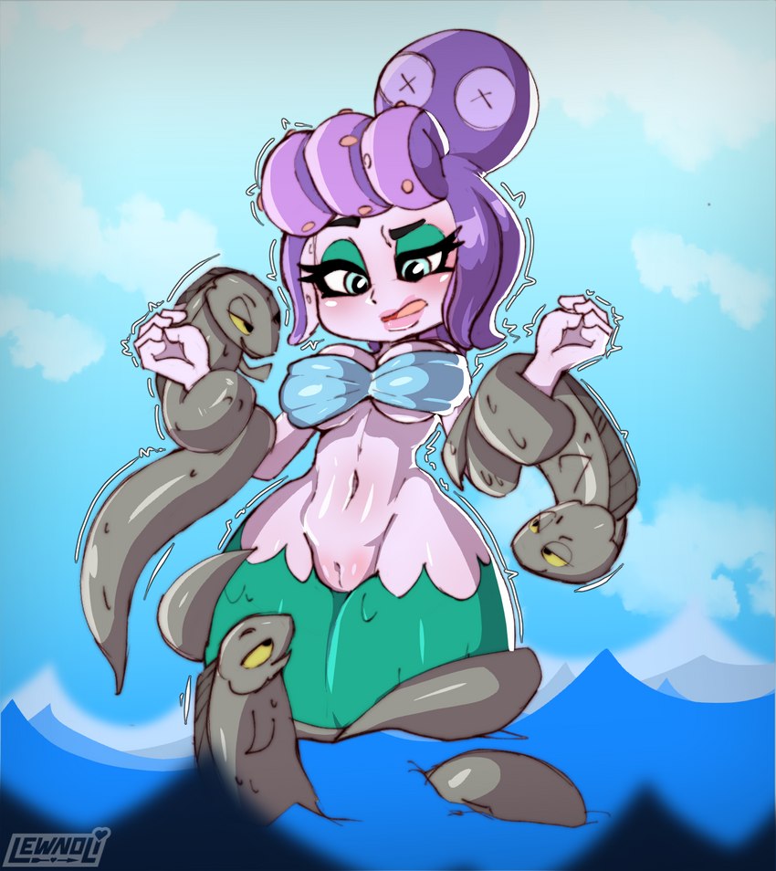 big_breasts breasts female humanoid_hands makeup pseudo_hair tentacle_hair tentacles thick_thighs water lewnoli cuphead_(game) cala_maria eel fish humanoid marine hi_res tagme