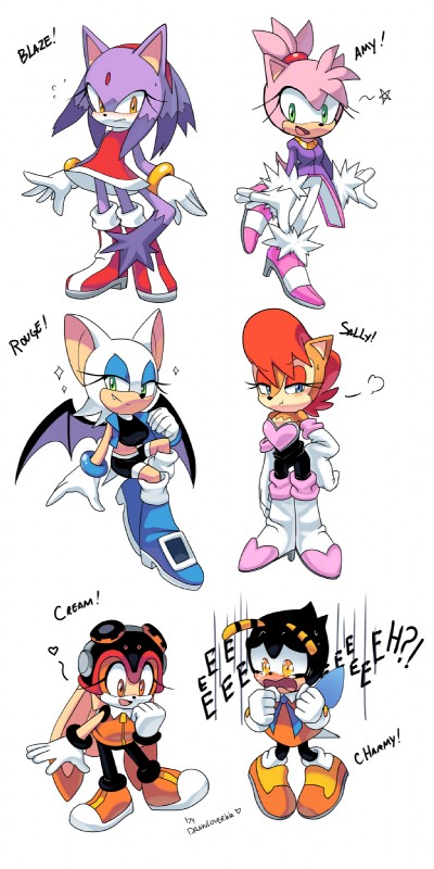 cream the rabbit, blaze the cat, rouge the bat, sally acorn, charmy bee, and etc (sonic the hedgehog (archie) and etc) created by drawloverlala