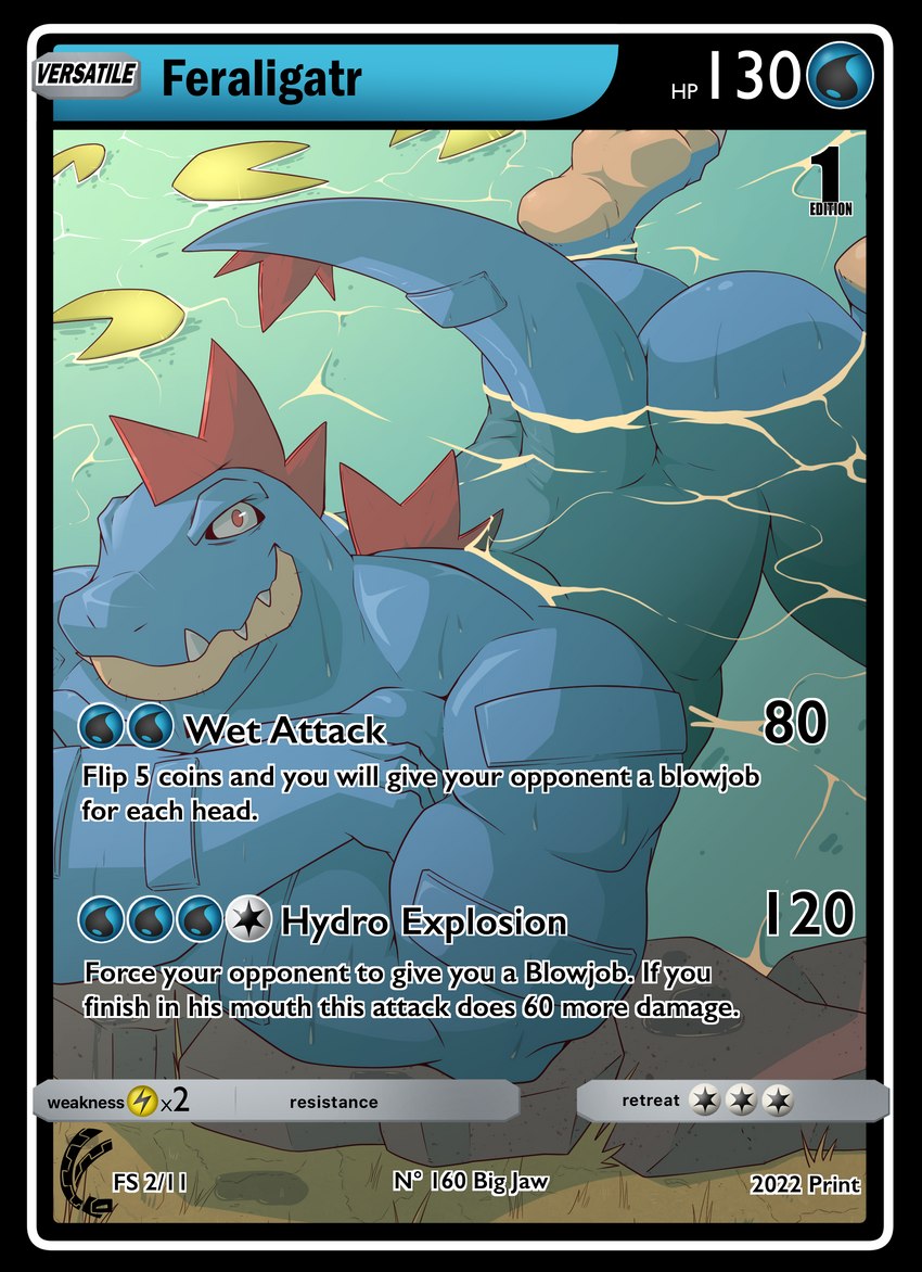 anthro anthrofied blue_body blue_scales butt card card_game card_template claws fangs gameplay_mechanics gaming male muscular muscular_anthro muscular_male partially_submerged pokemon_card scales solo swimming teeth text trading_card trading_card_template versatile zipperhyena nintendo pokemon feraligatr generation_2_pokemon pokemon_(species) absurd_res english_text hi_res