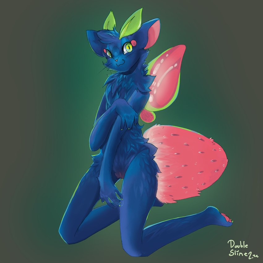 andromorph antennae_(anatomy) blue_body blue_fur bodily_fluids claws fur genital_fluids genitals green_eyes insect_wings intersex kneeling lepidopteran_wings looking_at_viewer nude pawpads pink_wings pose pussy pussy_juice_on_hand pussy_juice_on_pussy pussy_juice_string solo vaginal_fluids wings double_slime signi_sot arthropod felepidopterine felid feline hybrid insect lepidopteran mammal moth 1:1 absurd_res hi_res pinup