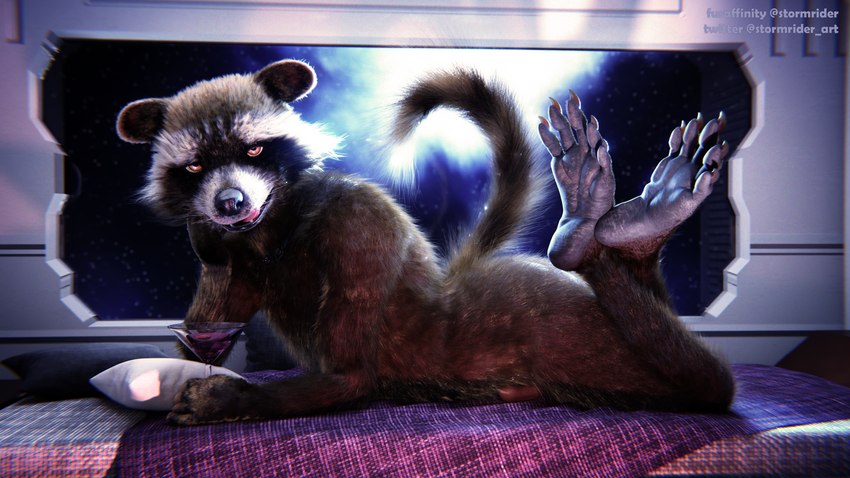 alcohol animal_genitalia bedroom_eyes beverage claws cocktail feet foot_focus full_foot_pawpads genitals hindpaw licking licking_lips looking_at_viewer male narrowed_eyes paws penis science_fiction seductive soles solo space toes tongue tongue_out rockyrcoon stormrider guardians_of_the_galaxy marvel rocket_raccoon mammal procyonid raccoon 16:9 3d_(artwork) 4k absurd_res blender_(artwork) digital_media_(artwork) hi_res widescreen