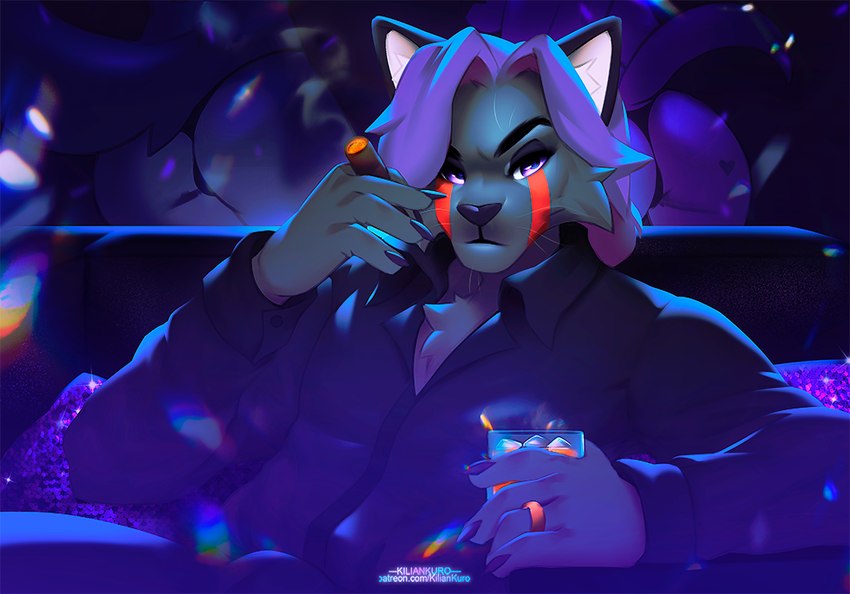 anthro butt cigar fur male nightclub smoking kiliankuro domestic_cat felid feline felis mammal