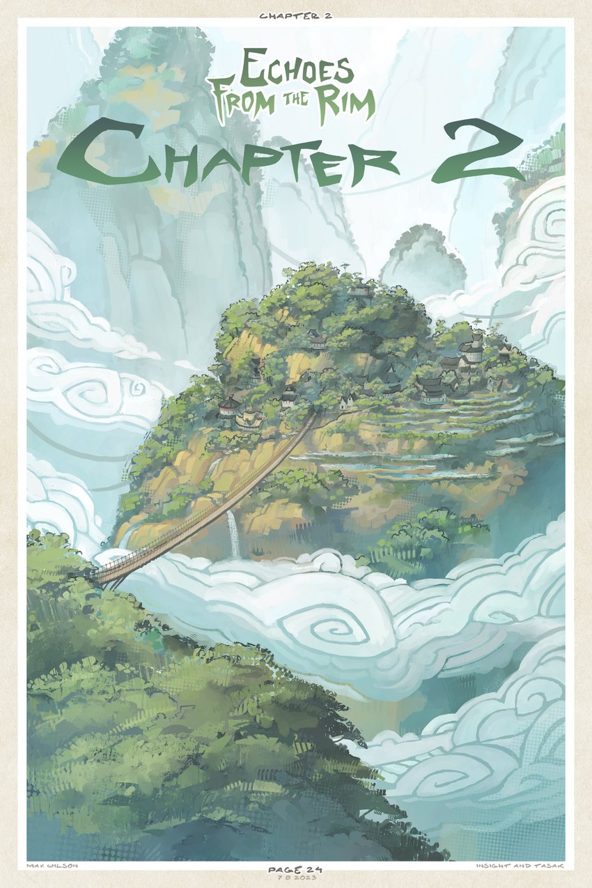 bridge building cloud day east_asian_architecture mountain outside plant text town tree waterfall white_clouds zero_pictured maximum993 2023 2:3 colored comic english_text hi_res