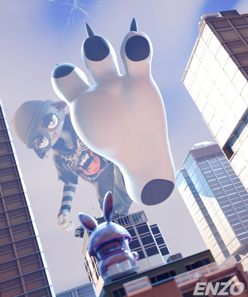 3_toes anthro barefoot building city city_crushing claws clothed clothing feet female foot_fetish foot_focus fur hat headgear headwear imminent_stepping looking_at_viewer macro macro_female pawpads paws piercing soles solo standing text toe_claws toes bigdogenzo blender_cycles epic_games fortnite fortnite:_battle_royale meow_skulls calico_cat domestic_cat felid feline felis mammal 2025 3d_(artwork) blender_(artwork) digital_media_(artwork) hi_res