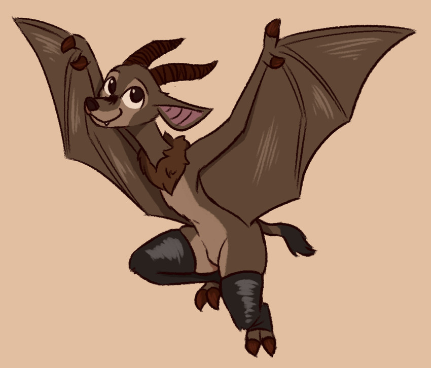 anthro brown_body brown_fur featureless_crotch fur fusion horn male mostly_nude simple_background smile solo tan_background theblueberrycarrots chico_(fuel) deke_(ittybittykittytittys) antelope bat bovid hybrid mammal megabat 2020