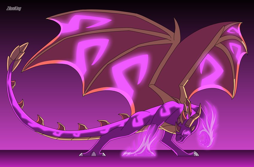 all_fours angry claws elemental_manipulation feral glowing glowing_eyes horn male purple_body purple_eyes solo tail wings zilonking activision mythology spyro_the_dragon spyro dragon mythological_creature mythological_scalie scalie 2023 absurd_res digital_media_(artwork) hi_res signature