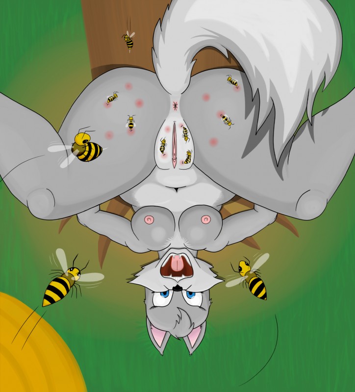 anthro anus ass_up bee_sting beehive biped breasts butt butt_torture fangs female fur genital_torture genitals grass hair leg_torture limb_torture nipples open_mouth plant pussy pussy_torture reddened_butt reddened_pussy solo teeth tree bsting arthropod bee canid canine canis hymenopteran insect mammal wolf 2016 hi_res