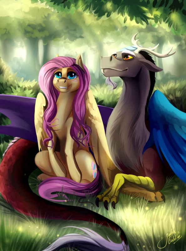 discord and fluttershy (friendship is magic and etc) created by juliagoldfox