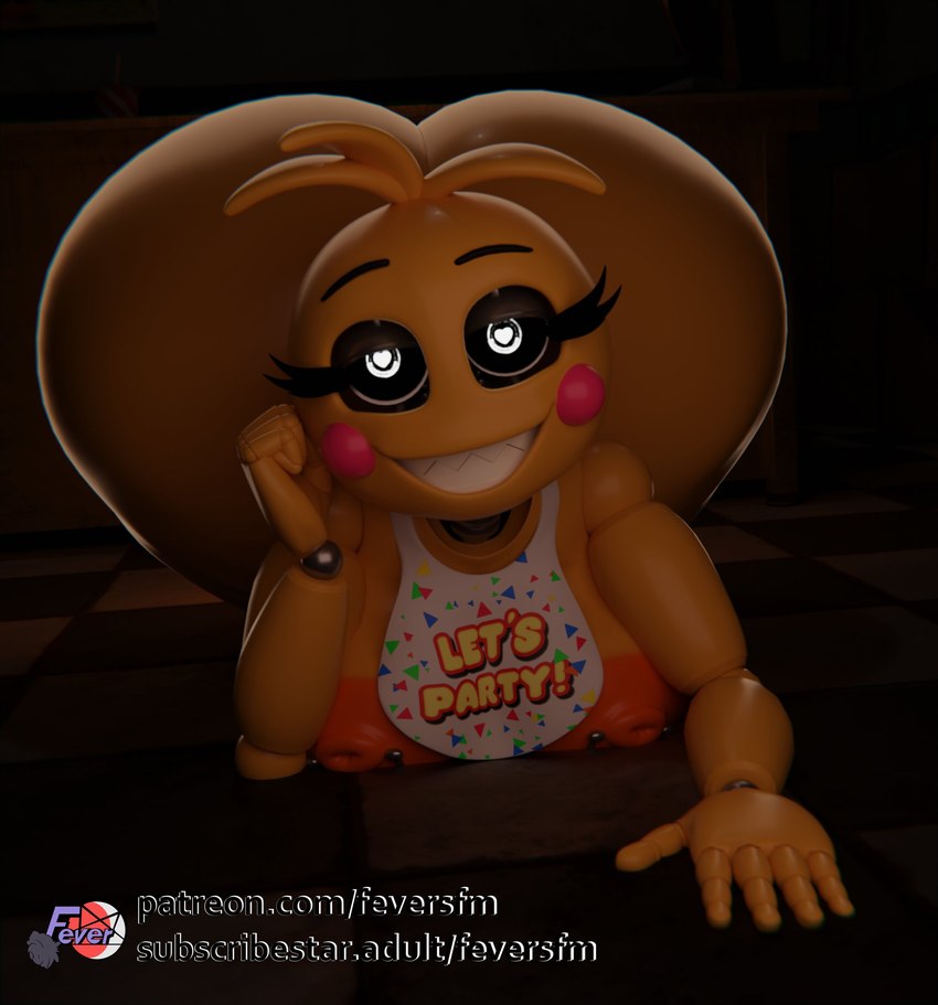 5_fingers anthro areola beakless big_butt blush blush_stickers butt eyebrows female fingers heart_eyes heart_symbol huge_butt looking_at_viewer machine nipples orange_areola orange_nipples solo teeth text yellow_body feversfm five_nights_at_freddy's five_nights_at_freddy's_2 scottgames lovetaste_chica toy_chica_(fnaf) animatronic avian bird chicken galliform gallus_(genus) phasianid robot 2024 3d_(artwork) digital_media_(artwork) hi_res url