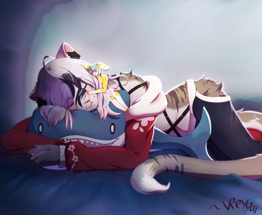 cherry_blossom clothing cuddling female femboy flower macro male paws plant prunus_(flower) tail wide_hips vreygal ikea bella_(shortcord) blahaj domestic_cat felid feline felis mammal mouse murid murine rodent absurd_res hi_res trans_(lore)