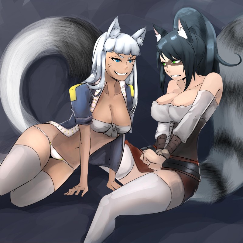 bdsm blue_eyes bondage bound breasts cleavage clothed clothing dominant dominant_female duo female female/female fur green_eyes hair markings skimpy submissive submissive_female whisker_markings white_hair alertmode bunny_and_fox_world arctix_(talaniss) bandit_(cathare) animal_humanoid arctic_fox canid canid_humanoid canine canine_humanoid fox fox_humanoid humanoid mammal mammal_humanoid procyonid procyonid_humanoid raccoon raccoon_humanoid true_fox 1:1 absurd_res hi_res