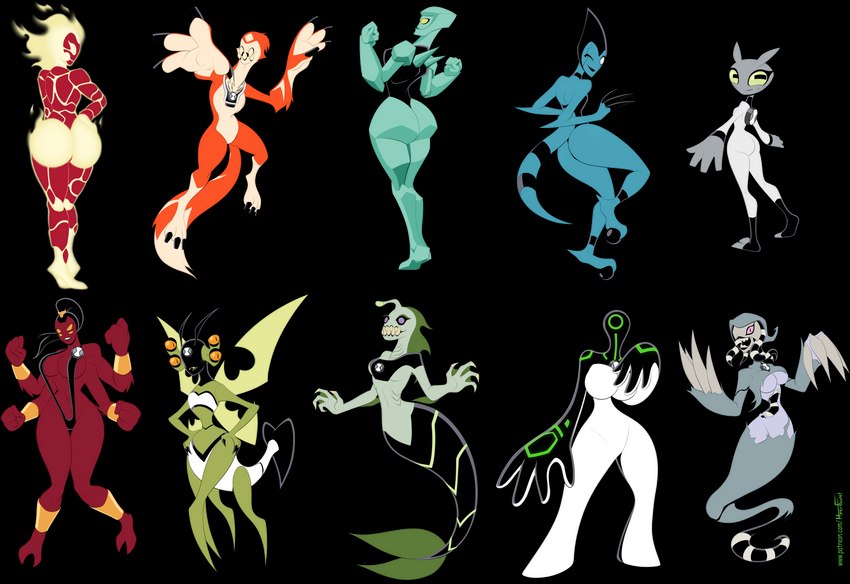 1_eye 2_toes 3_toes 4_arms 4_eyes 4_fingers antennae_(anatomy) anthro big_breasts biped black_body black_claws black_hair black_lips black_skin blue_body blue_skin bracelet breasts butt butt_pose claws empty_eyes featureless_breasts featureless_crotch feet female finger_claws fingers fire fur green_body green_sclera green_skin green_wings grey_body grey_skin grin group hair hands_on_hips horizontal_pupils insect_wings jewelry large_group lips looking_at_viewer membrane_(anatomy) multi_arm multi_eye multi_limb one_eye_closed open_mouth open_smile orange_body orange_fur orange_sclera pink_sclera ponytail pose pupils purple_eyes red_body red_skin sharp_teeth simple_background smile standing teal_body teeth text toe_claws toes transparent_background webbed_hands white_body white_eyes white_skin wings wink hyperflannel ben_10 cartoon_network cc-by-nc-nd creative_commons diamondhead four_arms_(ben_10) ghostfreak grey_matter heatblast ripjaws stinkfly upgrade_(ben_10) wildmutt xlr8 alien alien_humanoid arthropod ectonurite elemental_creature elemental_humanoid galvan_(ben_10) galvanic_mechamorph humanoid kineceleran lepidopterran_(ben_10) mineral_fauna mineral_humanoid petrosapien piscciss_volann pyronite tetramand vulpimancer 2021 absurd_res alpha_channel flat_colors hi_res superabsurd_res url