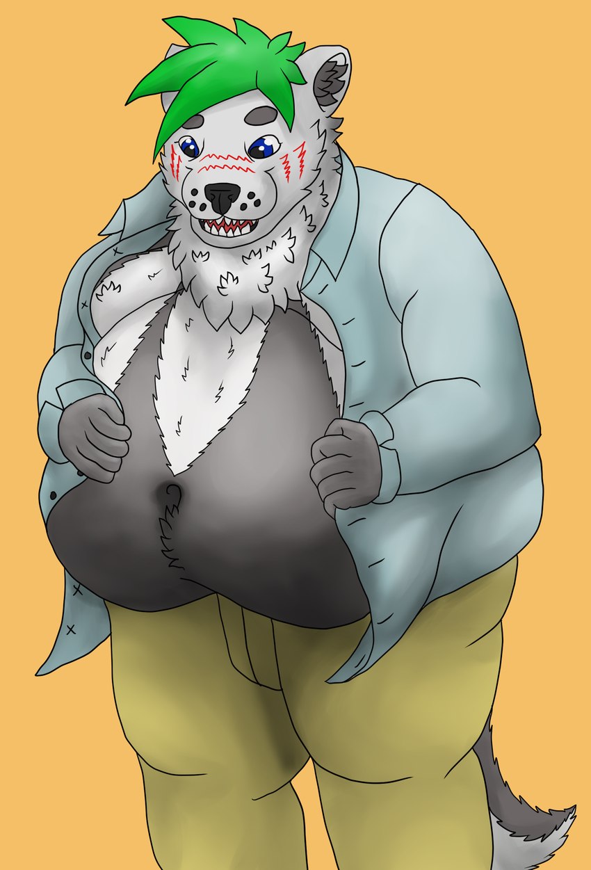 anthro belly belly_overhang clothed clothing male navel nekot obese obese_anthro obese_male overweight overweight_anthro overweight_male solo nekotthebrave animal_humanoid canid canid_humanoid canine canine_humanoid humanoid mammal mammal_humanoid wolf_humanoid absurd_res hi_res