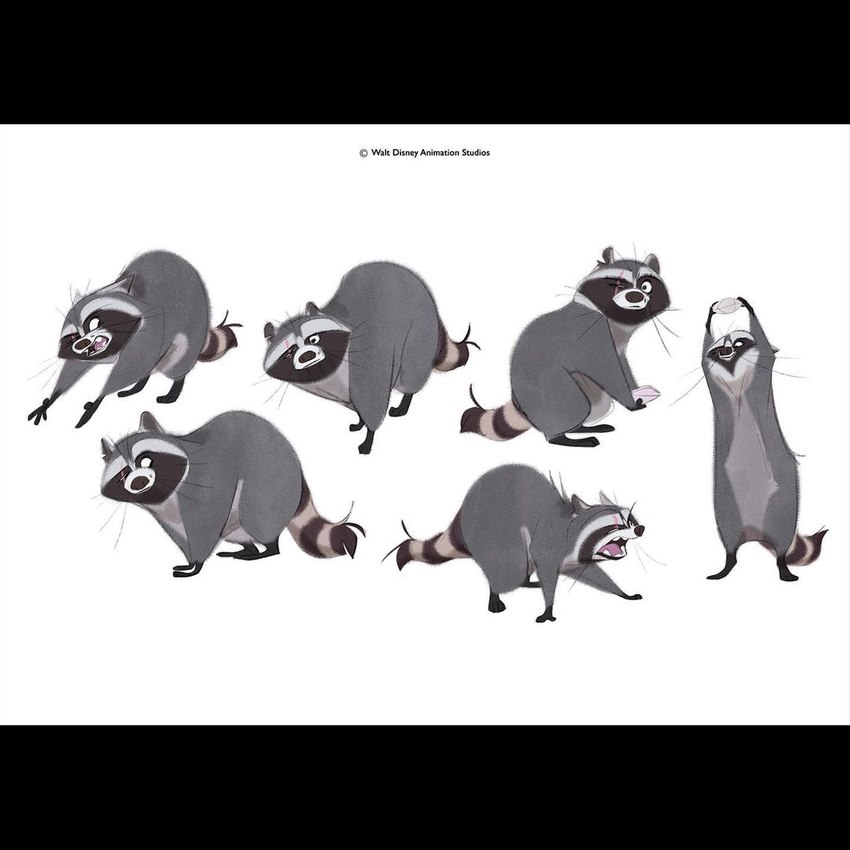 biped black_bars black_nose feral grey_body multiple_poses one_eye_closed pose scar solo text jamwoods disney far_from_the_tree papa_(far_from_the_tree) mammal procyonid raccoon 1:1 concept_art english_text letterbox official_art