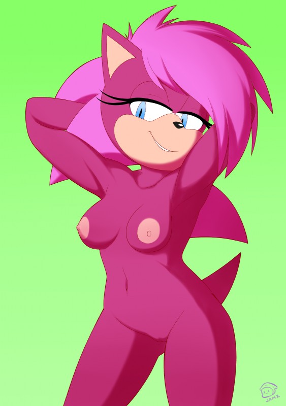 anthro blue_eyes breasts female genitals looking_at_viewer nipples nude pussy simple_background solo jammiez sega sonic_the_hedgehog_(series) sonic_underground sonia_the_hedgehog eulipotyphlan hedgehog mammal absurd_res hi_res