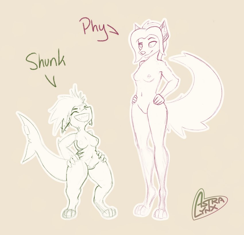 anthro breasts female phy short_stack shunk silverumbra astralynx phyros canid canine fish fox mammal marine shark absurd_res hi_res sketch