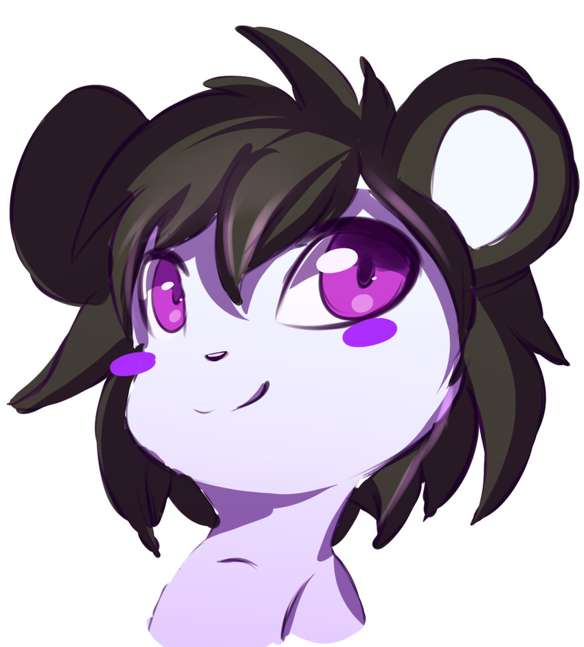 ambiguous_gender anthro black_body black_ears black_fur black_hair black_nose fur hair looking_aside purple_cheeks purple_eyes simple_background smile solo white_background white_body white_fur white_inner_ear tinymunch pan_pan bear giant_panda mammal 2018 bust_portrait digital_drawing_(artwork) digital_media_(artwork) portrait shaded