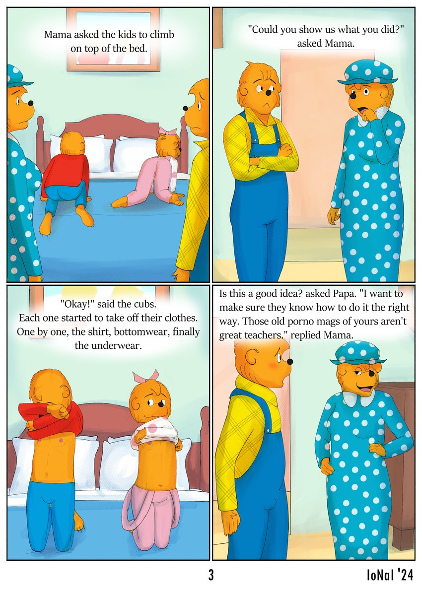 bed bedroom blush clothing dialogue female furniture loli smile text undressing young ionai berenstain_bears brother_bear_(character) mama_bear_(berenstain_bears) papa_bear sister_bear bear mammal absurd_res comic english_text hi_res brother_(lore) brother_and_sister_(lore) daughter_(lore) father_(lore) father_and_child_(lore) father_and_daughter_(lore) father_and_son_(lore) incest_(lore) mother_(lore) mother_and_child_(lore) mother_and_daughter_(lore) mother_and_son_(lore) parent_(lore) parent_and_child_(lore) parent_and_daughter_(lore) parent_and_son_(lore) sibling_(lore) sister_(lore) son_(lore)