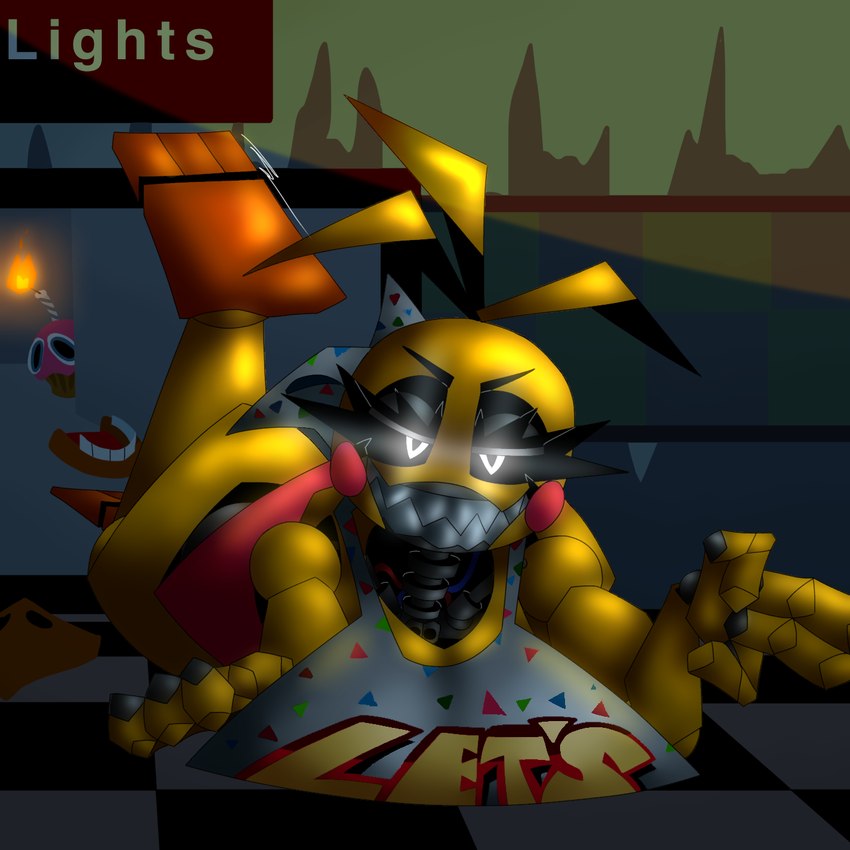 bedroom_eyes bib big_breasts breasts female fingers larger_female machine narrowed_eyes seductive sharp_teeth size_difference solo teeth thick_thighs wide_hips passiona_roo five_nights_at_freddy's five_nights_at_freddy's_2 scottgames toy_chica_(fnaf) animatronic avian bird chicken galliform gallus_(genus) humanoid phasianid robot 2024 digital_media_(artwork) hi_res