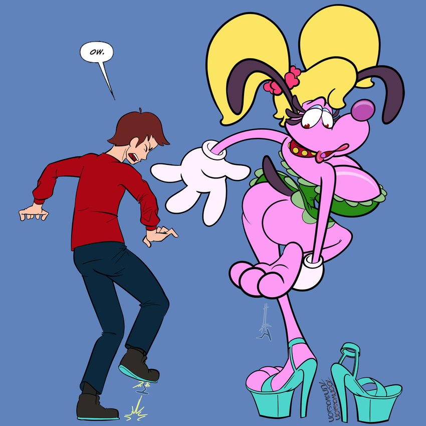 anthro bimbo_anthro bimbofication bimbofied breast_growth breasts clothing female footwear fur gender_transformation gloves growth handwear high_heels human_to_anthro male mtf_transformation pink_body pink_fur shoes simple_background solo species_transformation toony transformation transformation_sequence toonvasion canid canine canis domestic_dog human mammal 1:1 absurd_res digital_media_(artwork) hi_res