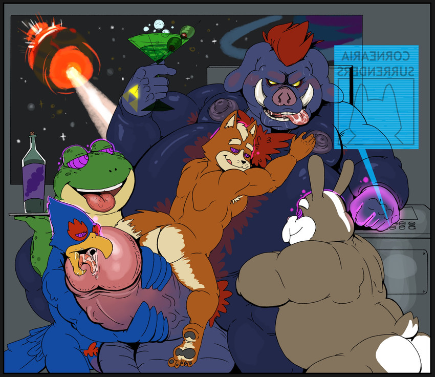 falco lombardi, fox mccloud, ganon, peppy hare, and slippy toad (the legend of zelda and etc) created by anothermeekone