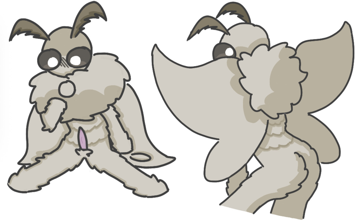 antennae_(anatomy) anthro biped black_eyes black_sclera blush blush_lines butt erection fluffy fur genitals insect_wings lepidopteran_wings male multiple_poses nude_anthro penis pose presenting presenting_hindquarters sitting solo spread_wings standing tan_body tan_fur tapering_penis wings nobuddy fluff_(nobuddy) arthropod insect lepidopteran moth hi_res