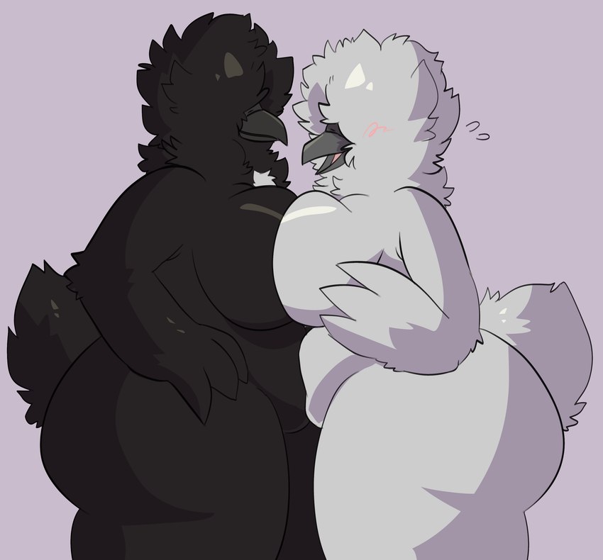 anthro belly_to_belly blush breast_squish breasts duo female female/female fluffy squish yuckydizzy kaine_(yuckydizzy) lizz_(jezzlen) avian bird chicken galliform gallus_(genus) phasianid silkie_chicken absurd_res hi_res