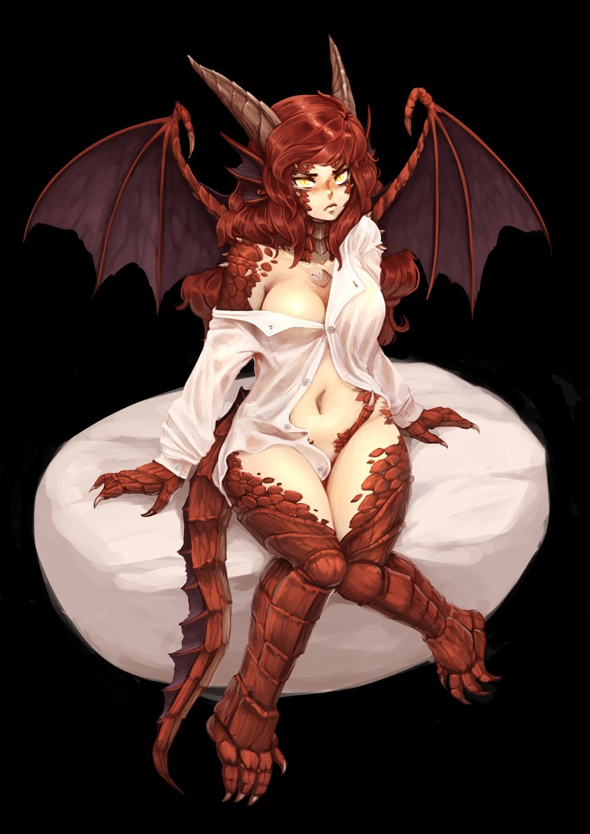 breasts channel clothed clothing female hair loose_shirt membrane_(anatomy) membranous_wings navel off_shoulder red_hair solo wide_hips wings yellow_eyes barbariank european_mythology mythology red_dragon_(barbariank) animal_humanoid dragon dragon_humanoid humanoid mythological_creature mythological_scalie scalie scalie_humanoid western_dragon western_dragon_humanoid alpha_channel hi_res