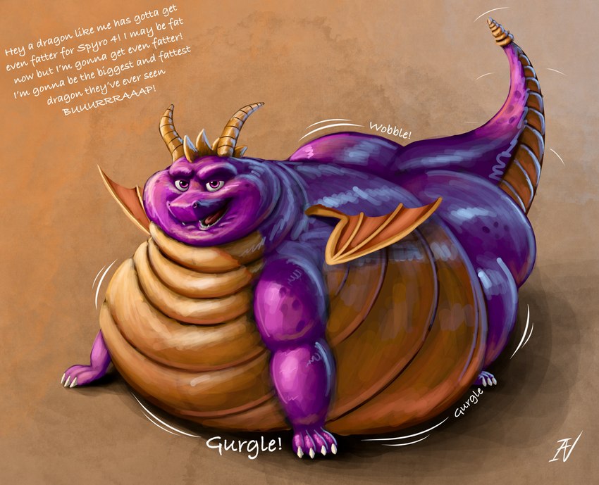 all_fours belly big_belly big_butt butt claws dialogue fangs feral horn looking_at_viewer male motion_lines nude obese obese_feral obese_male overweight overweight_feral overweight_male raised_tail scales smile smiling_at_viewer solo sound_effects tail talking_to_viewer teeth text weight_gain wings ian-exe activision european_mythology mythology spyro_the_dragon spyro dragon mythological_creature mythological_scalie scalie western_dragon 2024 english_text hi_res signature