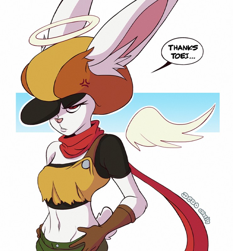 angry anthro breasts clothed clothing cross-popping_vein death dialogue eyelashes female frown fully_clothed fur halo hat headgear headwear pink_nose red_eyes scarf solo speech_bubble text vein white_body white_fur wings dedoarts dragon_ball dragon_ball_super sorrel_(dragon_ball_super) angel lagomorph mammal skvader 2017 english_text signature